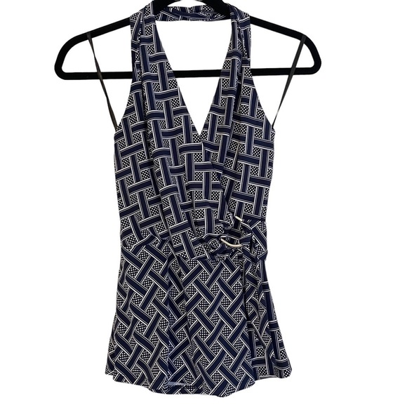 White House Black Market Basket Weave Printed Halter Top XS - Picture 4 of 9